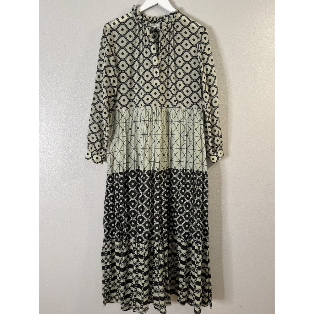 0039 Italy Milly Long Dress 100% Cotton Tiered Mixed Print Maxi Lagenlook Medium - Picture 8 of 14